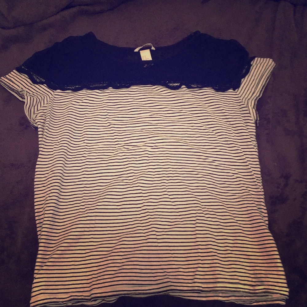 Black lace, stripped shirt